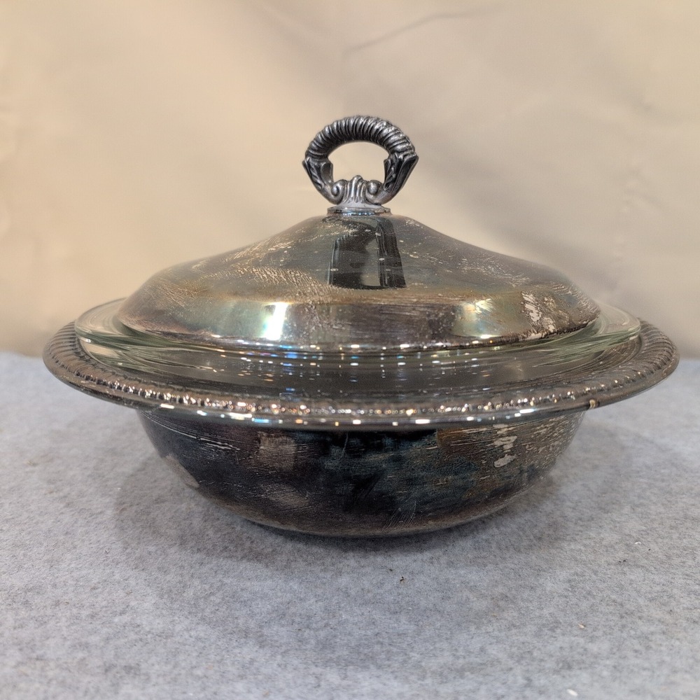 Vintage Silver Plated FB Rogers Bowl w/ Pyrex Casserole‎ Dish w/ Lid